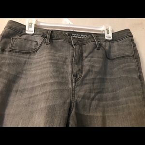 Grey, Distressed, High-Waisted, Skinny Jeggings